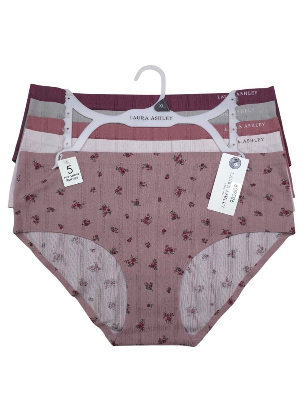 Laura Ashley Womens 5-Pack No-Show Panties XL Nylon/Spandex Pink Neutral